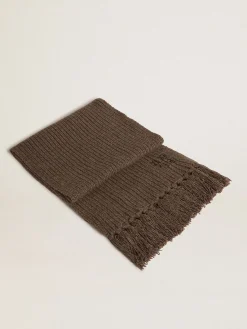 Discount Cachecol marrom cinza com bordado em contraste MULHER Sedas e Echarpes|Sedas e Echarpes