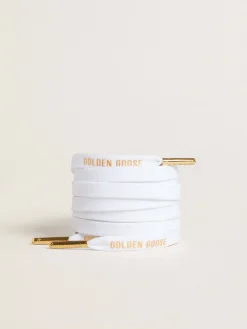 Best Sale Cadarços de algodão branco com logo dourado em contraste MULHER Cadarços|Cadarços