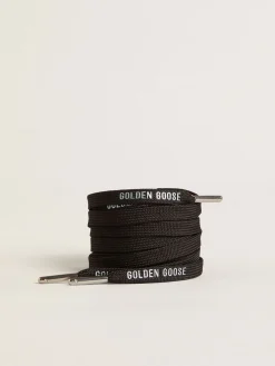 Outlet Cadarços de algodão preto com logo prateado em contraste MULHER Cadarços|Cadarços