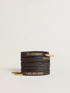 Fashion Cadarços de lurex cinza escuro com logo dourado em contraste MULHER Cadarços|Cadarços