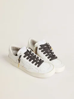 Fashion Cadarços de lurex cinza escuro com logo dourado em contraste MULHER Cadarços|Cadarços