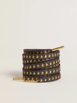 New Cadarços de lurex cinza escuro com estrelas douradas em contraste MULHER Cadarços|Cadarços