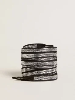 Discount Cadarços pretos com strass e escritas Sneakers brancas em contraste MULHER Cadarços|Cadarços