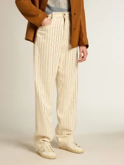 Cheap Calça branca com tachas tipo baguete aplicadas MULHER Jeans e calças