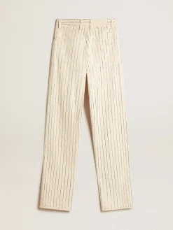 Cheap Calça branca com tachas tipo baguete aplicadas MULHER Jeans e calças