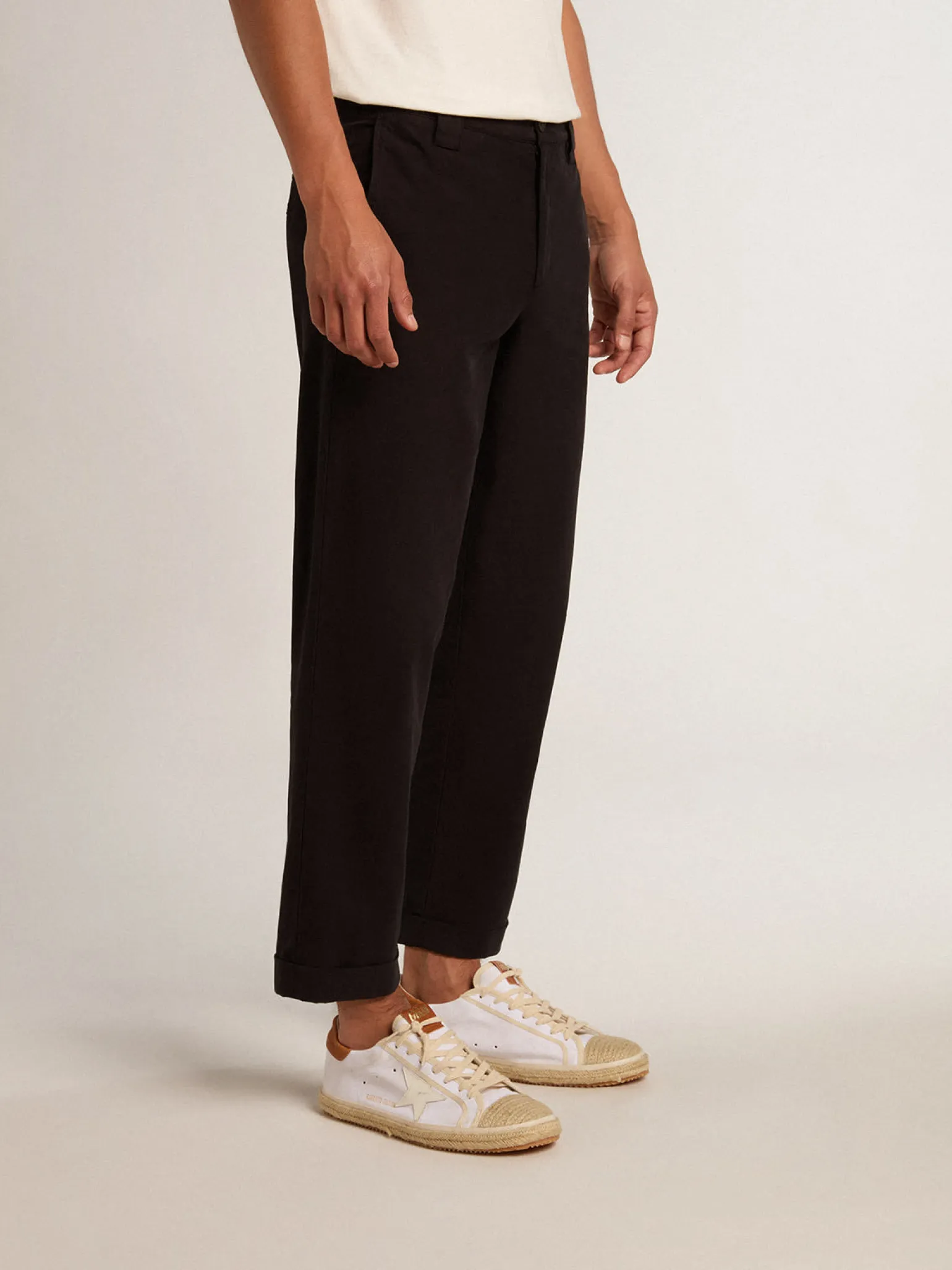 Outlet Calça chino de gabardine de algodão preto Beachwear|Jeans e calças
