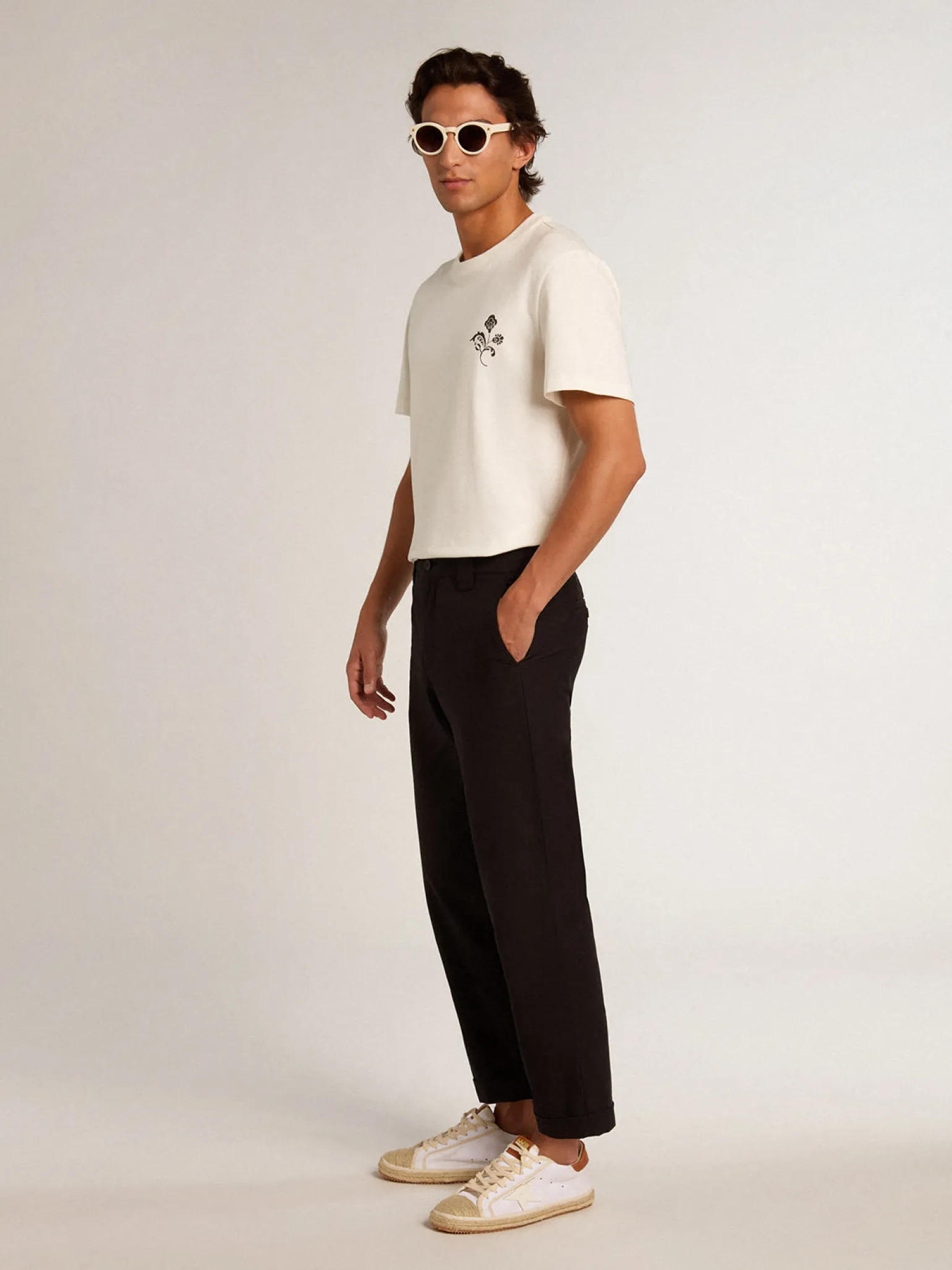 Outlet Calça chino de gabardine de algodão preto Beachwear|Jeans e calças