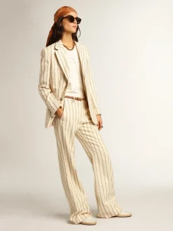 Cheap Calça de algodão na cor creme com estampa jacquard MULHER Jeans e calças