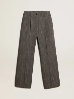 Best Calça de cintura alta feminina em mistura de lã melange cinza MULHER Jeans e calças