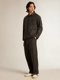 Cheap Calça de flanela de lã cinza escuro Jeans e calças
