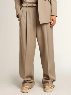 Clearance Calça de gabardine de lã cinza MULHER Jeans e calças