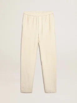 Fashion Calça de jogging de linho cor de pergaminho Jeans e calças