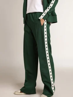 New Calça de jogging feminina verde brilhante com faixa e estrelas MULHER Jeans e calças