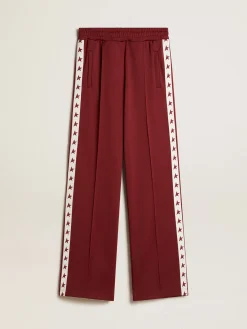 Fashion Calça de jogging feminina bordô com estrelas nas laterais MULHER Jeans e calças