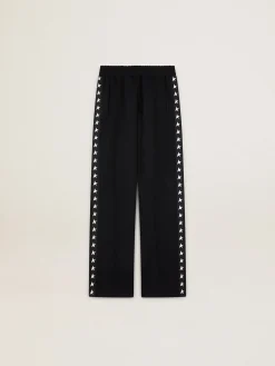 New Calça de jogging feminina preta com estrelas brancas nas laterais MULHER Jeans e calças