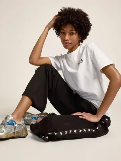 New Calça de jogging feminina preta com estrelas brancas nas laterais MULHER Jeans e calças