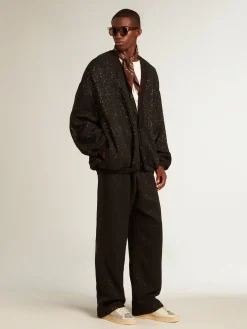 Best Calça de jogging masculina em misto linho preto com lantejoulas Jeans e calças