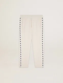 Outlet Calça de jogging masculina branca com estrelas pretas nas laterais Jeans e calças