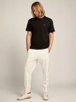 Outlet Calça de jogging masculina branca com estrelas pretas nas laterais Jeans e calças