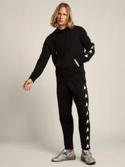 Clearance Calça de jogging masculina preta com estrelas brancas Jeans e calças