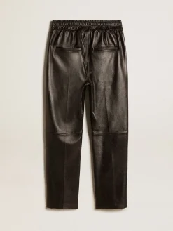 Fashion Calça de jogging preta de napa com zíper no fundo MULHER Jeans e calças