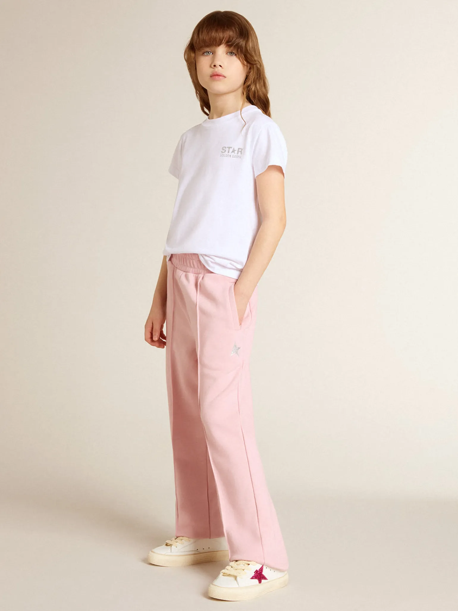 Online Calça de jogging rosa com estrela de glitter na frente Bottoms (4-12 years)