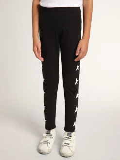 Store Calça de legging infantil feminina preta com estrelas brancas nas laterais Bottoms (4-12 years)|Bottoms (4-12 years)
