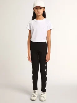Store Calça de legging infantil feminina preta com estrelas brancas nas laterais Bottoms (4-12 years)|Bottoms (4-12 years)