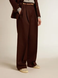 Fashion Calça feminina de gabardine de lã cor café MULHER Jeans e calças