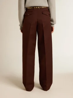 Fashion Calça feminina de gabardine de lã cor café MULHER Jeans e calças