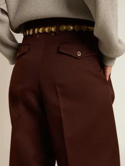 Fashion Calça feminina de gabardine de lã cor café MULHER Jeans e calças