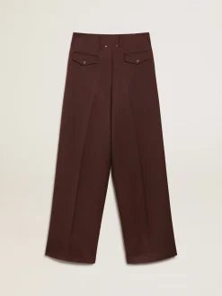 Fashion Calça feminina de gabardine de lã cor café MULHER Jeans e calças