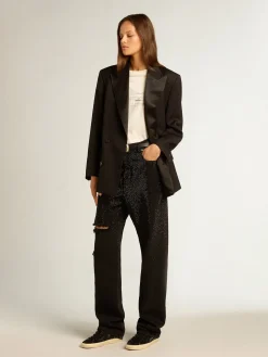 Cheap Calça feminina de jeans de algodão e cristais aplicados com efeito degradê MULHER Jeans e calças