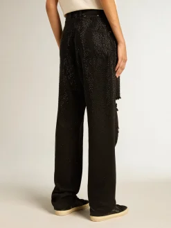 Cheap Calça feminina de jeans de algodão e cristais aplicados com efeito degradê MULHER Jeans e calças