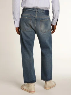 Fashion Calça jeans azul com efeito stonewashed Jeans e calças