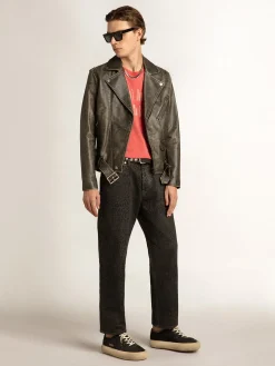 Shop Calça jeans cinza masculina com estampa de leopardo Jeans e calças
