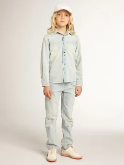 Sale Calça jeans desbotada infantil masculina com tratamento desgastado Bottoms (4-12 years)