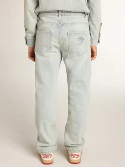 Sale Calça jeans desbotada infantil masculina com tratamento desgastado Bottoms (4-12 years)