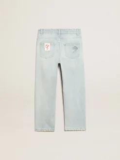 Sale Calça jeans desbotada infantil masculina com tratamento desgastado Bottoms (4-12 years)