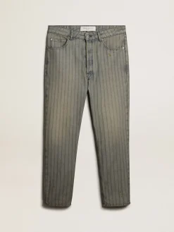 Sale Calça jeans masculina listrada cinza Jeans e calças