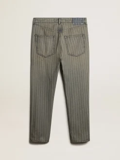 Sale Calça jeans masculina listrada cinza Jeans e calças