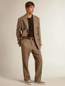 New Calça masculina de misto lã e seda bege e marrom Jeans e calças