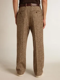 New Calça masculina de misto lã e seda bege e marrom Jeans e calças