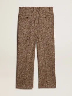 New Calça masculina de misto lã e seda bege e marrom Jeans e calças