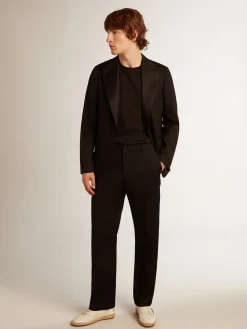 Cheap Calça smoking masculina em gabardine de lã preta Jeans e calças