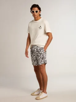 Flash Sale Calção boxer com estampa branca e preta all-over Beachwear