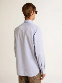 Sale Camisa azul bebê de algodão com bordado no bolso Camisas