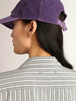 Best Sale Camisa boyfriend feminina com listras cor de água MULHER Camisas