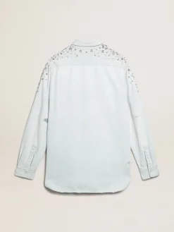 Best Sale Camisa boyfriend feminina desbotada com cristais cabochão MULHER Camisas