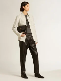 Hot Camisa branca feminina de viscose com estampa de listras finas pretas MULHER Camisas
